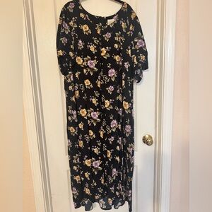 Black and Purple Puff Sleeve Dress